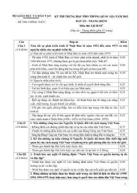 Kỳ thi trung học phổ thông quốc gia năm 2015 đáp án - Thang điểm môn thi Lịch Sử